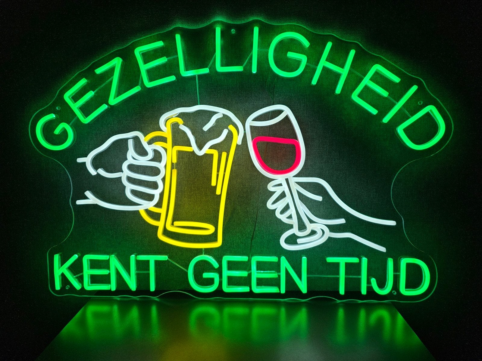 Unieke GEZELLIGHEID KENT GEEN TIJD led neon verlichting, Ophalen of Verzenden, Nieuw, Lichtbak of (neon) lamp