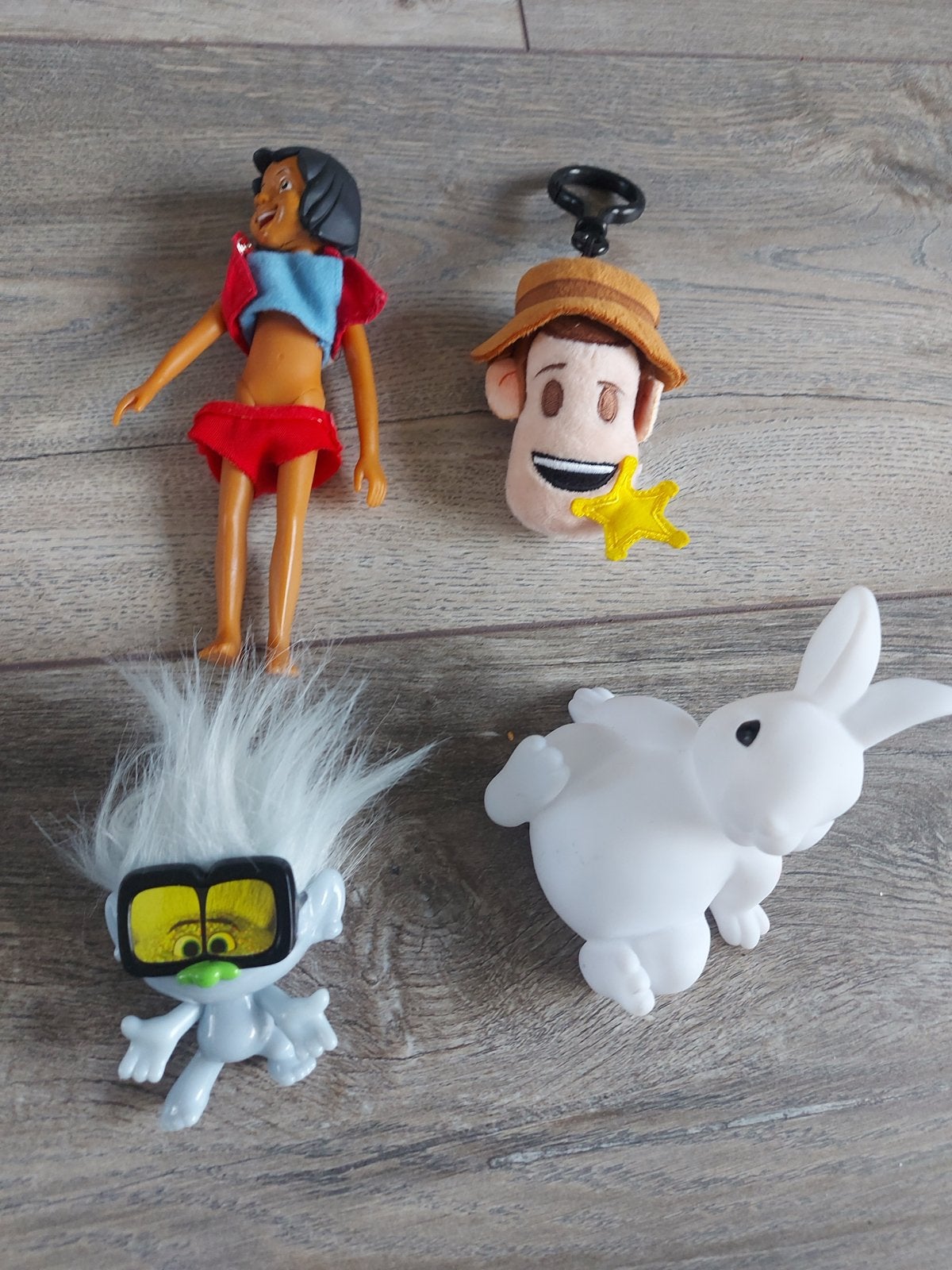 Mogli, konijn, jungle man en trol figuren set, Ophalen of Verzenden, Gebruikt, Jongen of Meisje
