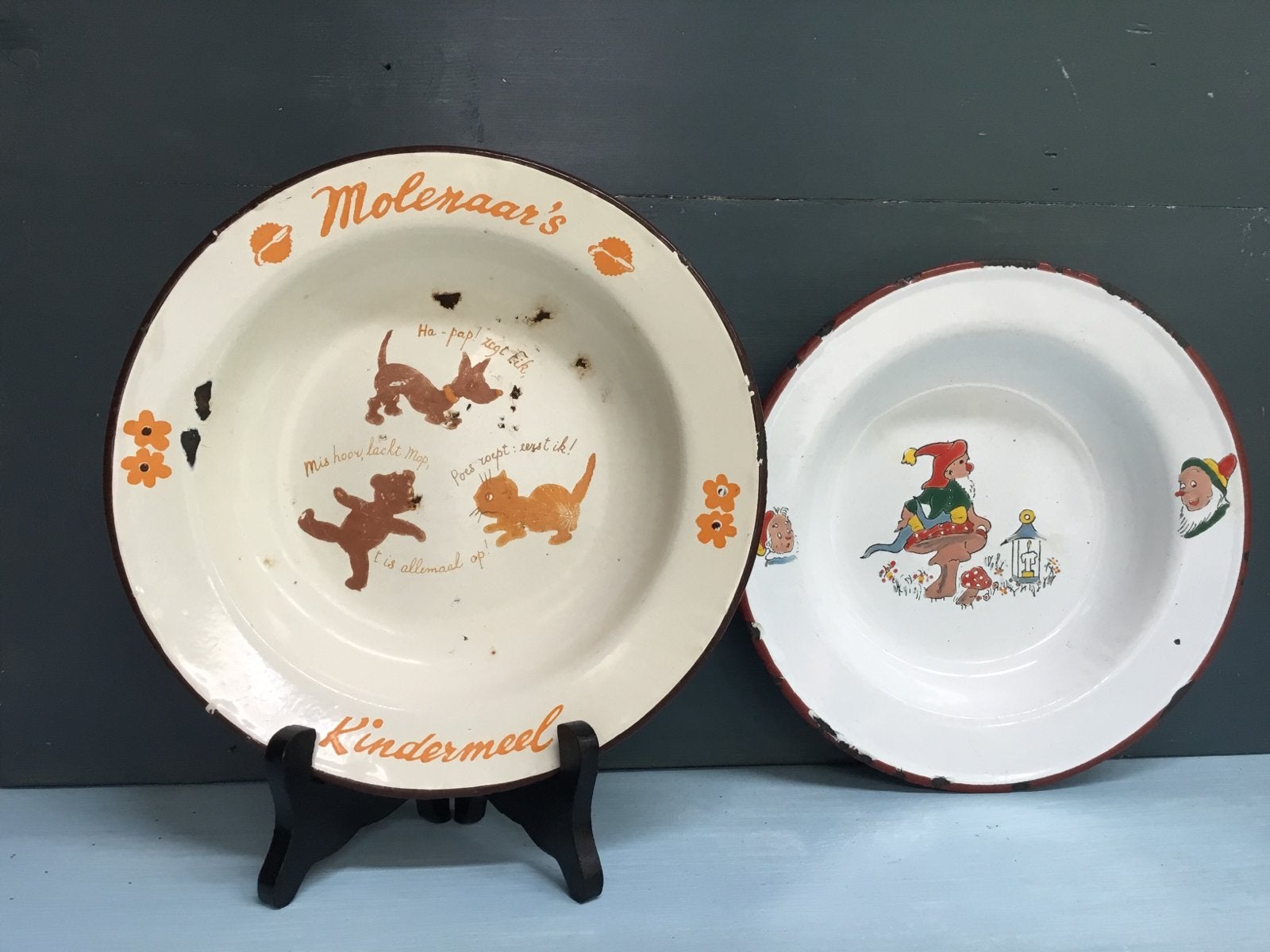 2 Vintage Emaille Kinderbordjes - Molenaar's Kindermeel, Antiek en Kunst, Ophalen of Verzenden