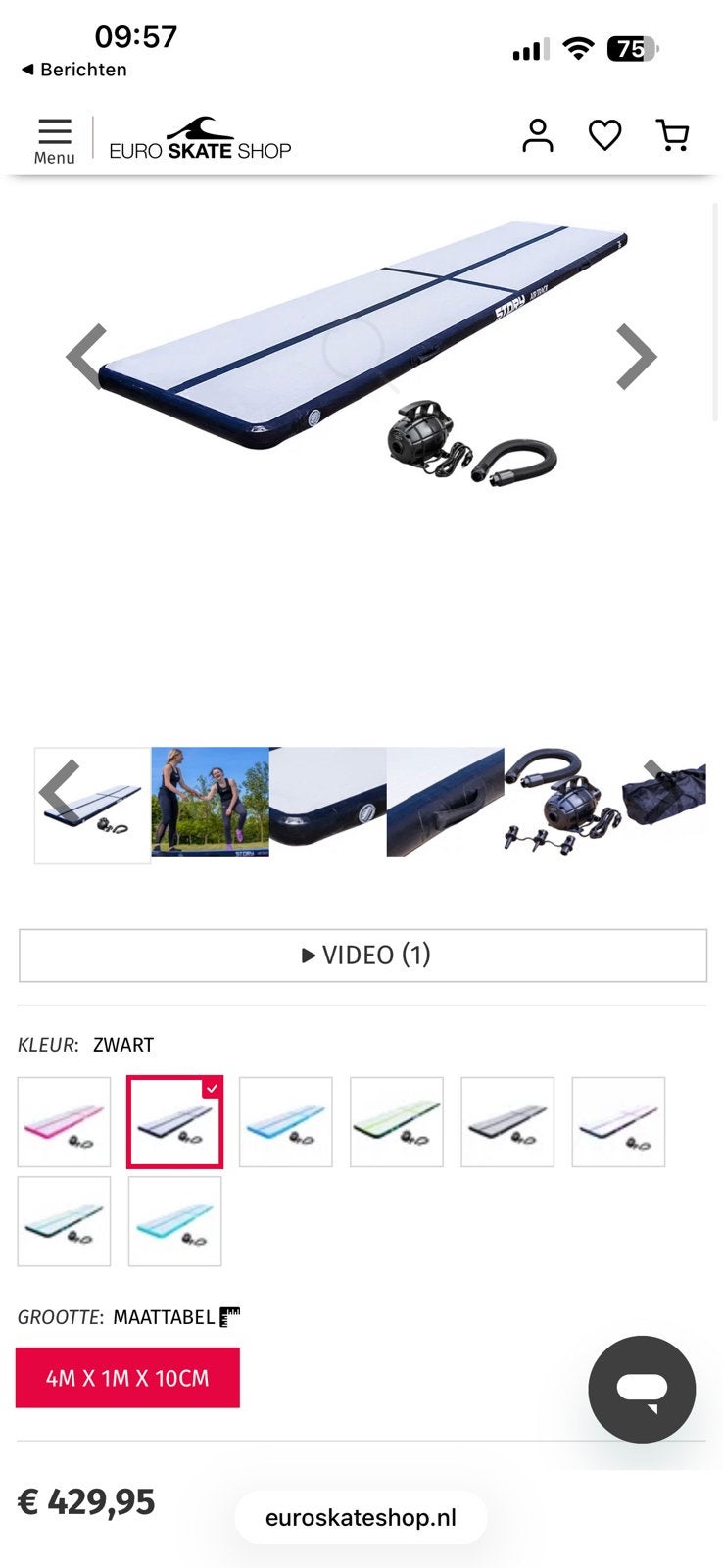 Airtrack van top merk Story 4m lang, Sport en Fitness, Ophalen, Zo goed als nieuw, Materiaal