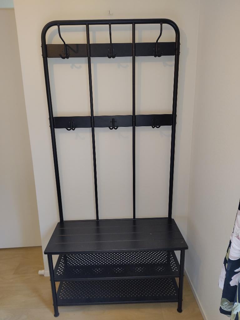 kapstok met schoenenbank IKEA zwart, Zo goed als nieuw, Metaal, 150 tot 200 cm, Ophalen