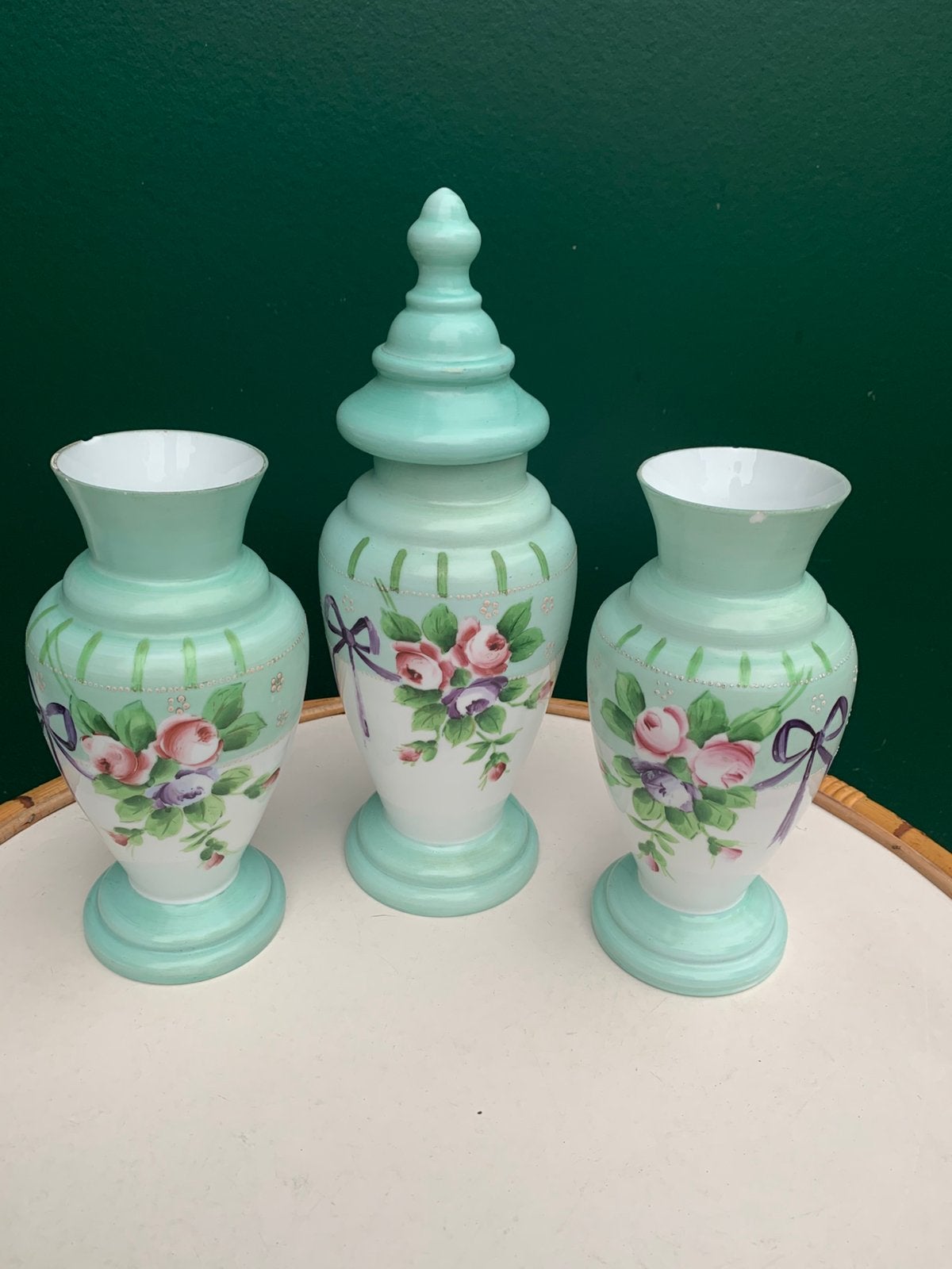 Antiek Opaline Glazen Kaststel -Bristol Groen – ca. 1900, Ophalen