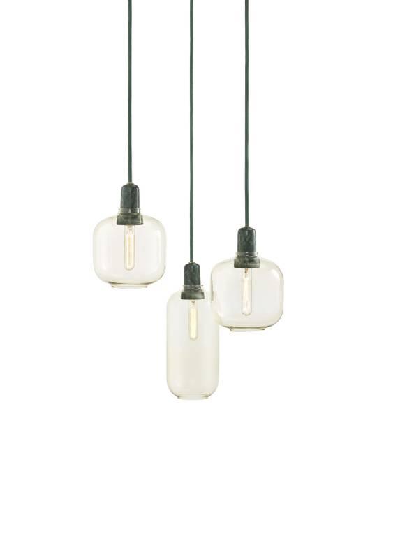 Set van 3 Normann Copenhagen Amp lampen – Nieuw in doos, Huis en Inrichting, Lampen | Hanglampen, Ophalen, Nieuw, Glas