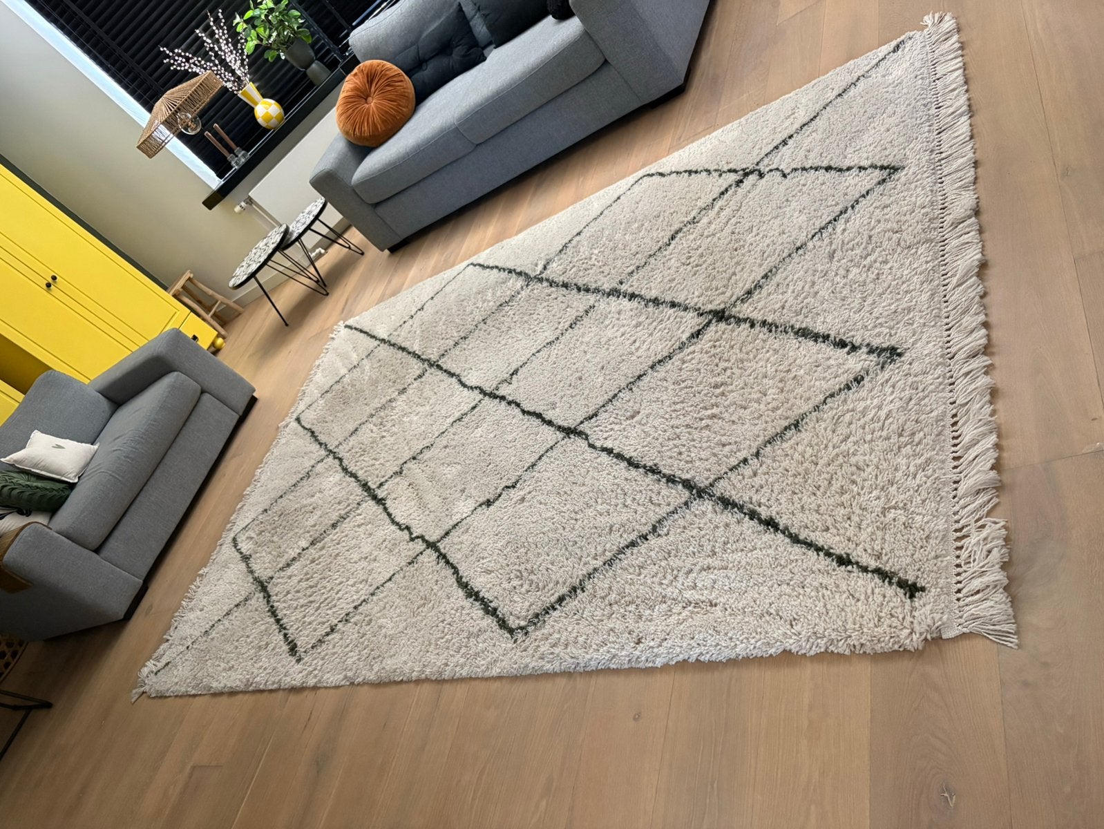 Vloerkleed Varamin Karwei 200x290 cm creme met groen, Ophalen, Gebruikt, 200 cm of meer, Groen