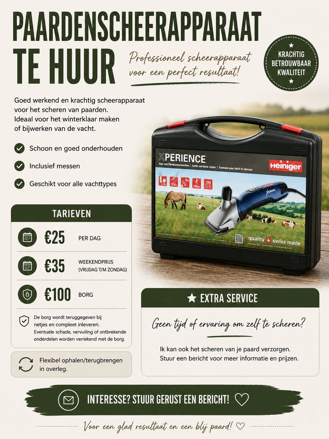 Scheerapparaat voor paarden te huur, Ophalen
