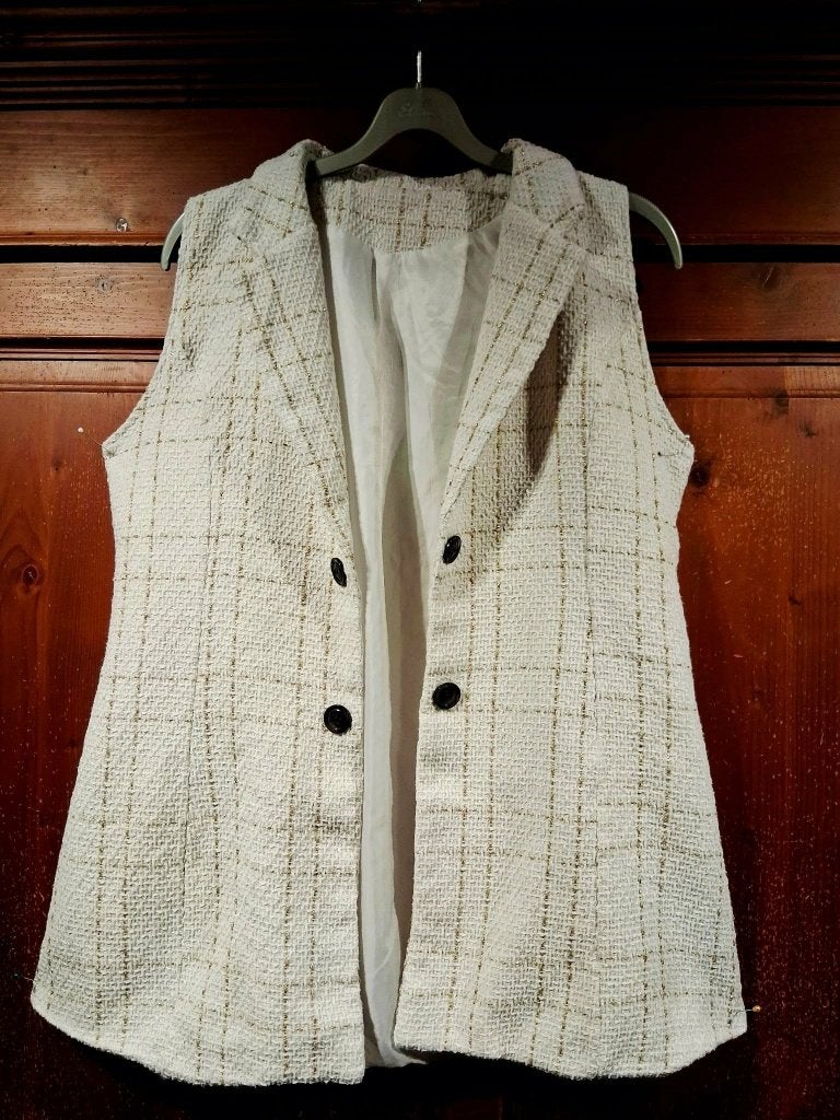 Chique tweed gilet- bodywarmer wit goud XXL, Ophalen of Verzenden, Zo goed als nieuw, Maat 46/48 (XL) of groter, Wit