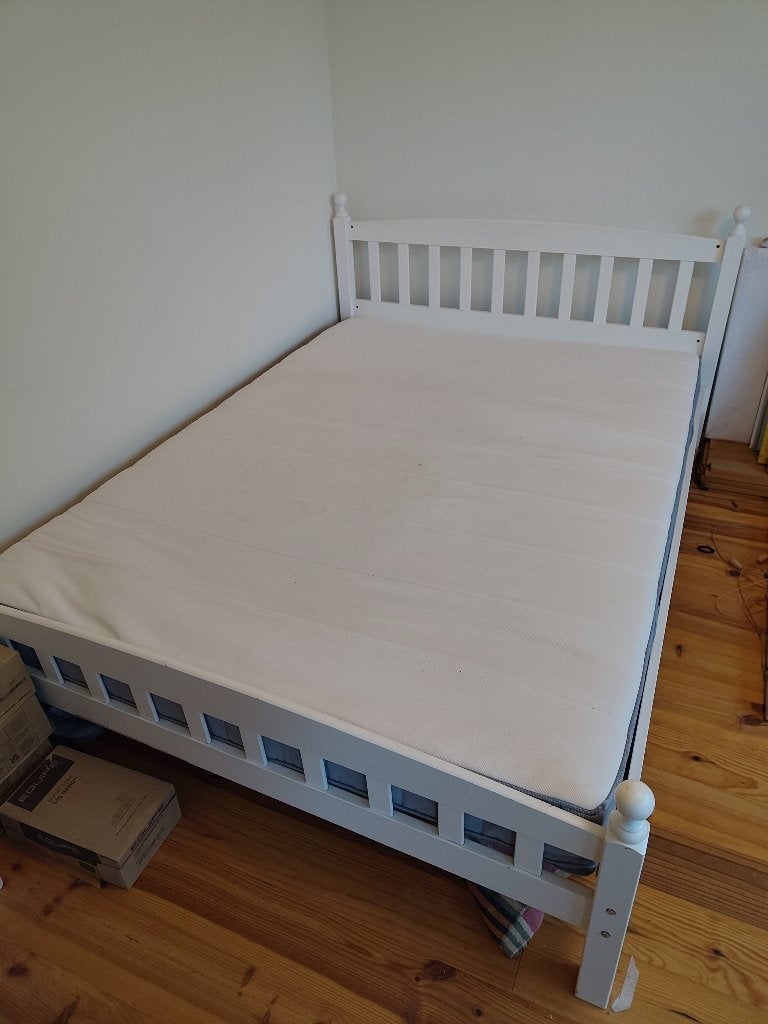 Wit bed 2m x 1,48m + matras, Huis en Inrichting, Ophalen, Gebruikt, Wit, Tweepersoons