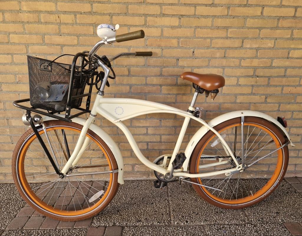 Leuke en stoere Beach cruiser fiets vintage cremewit, Ophalen, Terugtraprem, Gebruikt, Staal