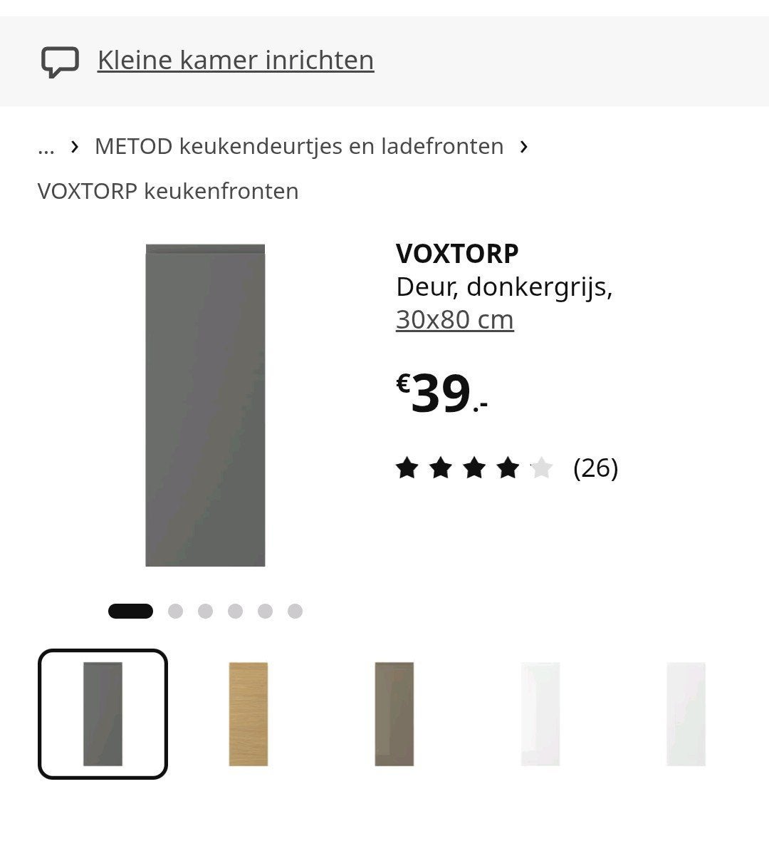 IKEA VOXTORP Deur, donkergrijs, 30x80 cm, Ophalen, Minder dan 50 cm, Nieuw, Minder dan 25 cm