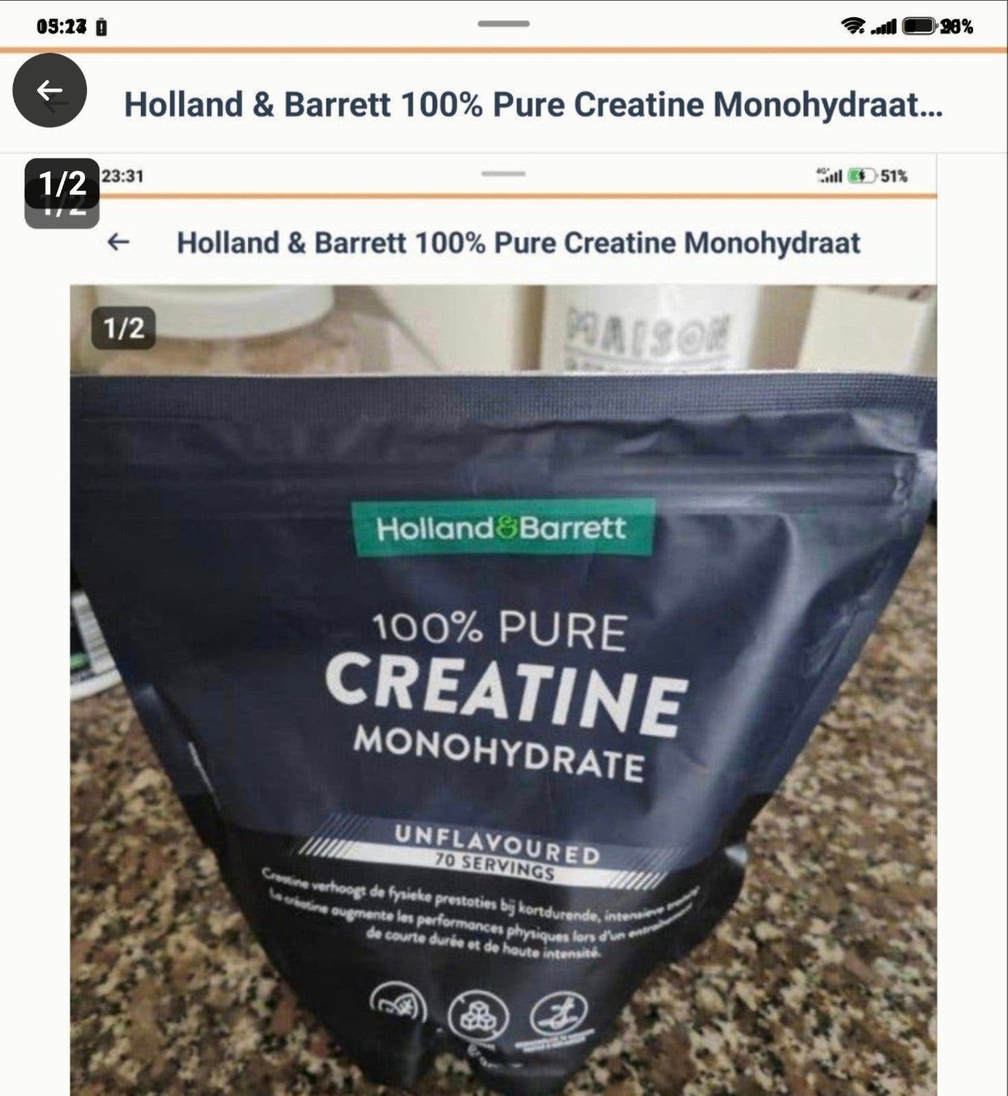 Holland & Barrett 100% Pure Creatine Monohydraat, Sport en Fitness, Ophalen of Verzenden, Nieuw, Poeder of Drank