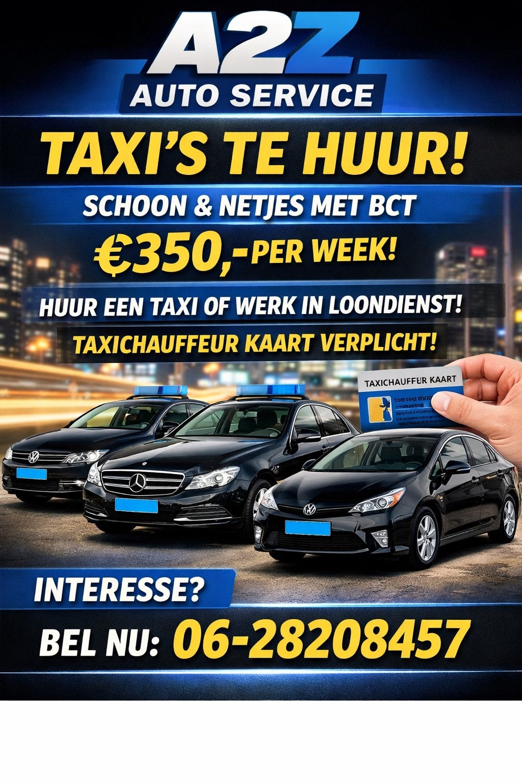 Taxi Chauffeur Gezocht – Werk in Loondienst | €350 per Week