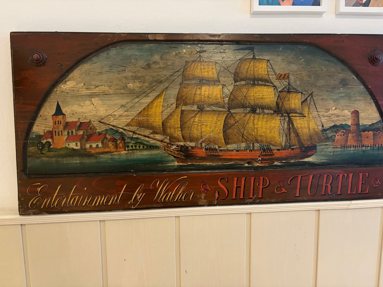 Antiek Schilderij: Zeilschip & Kustlandschap, Ophalen of Verzenden, Handgeschilderd, Olieverf, Klassiek