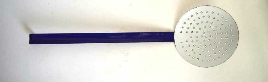 antiek emaille metaal blauw wit schuimspaan, Ophalen of Verzenden
