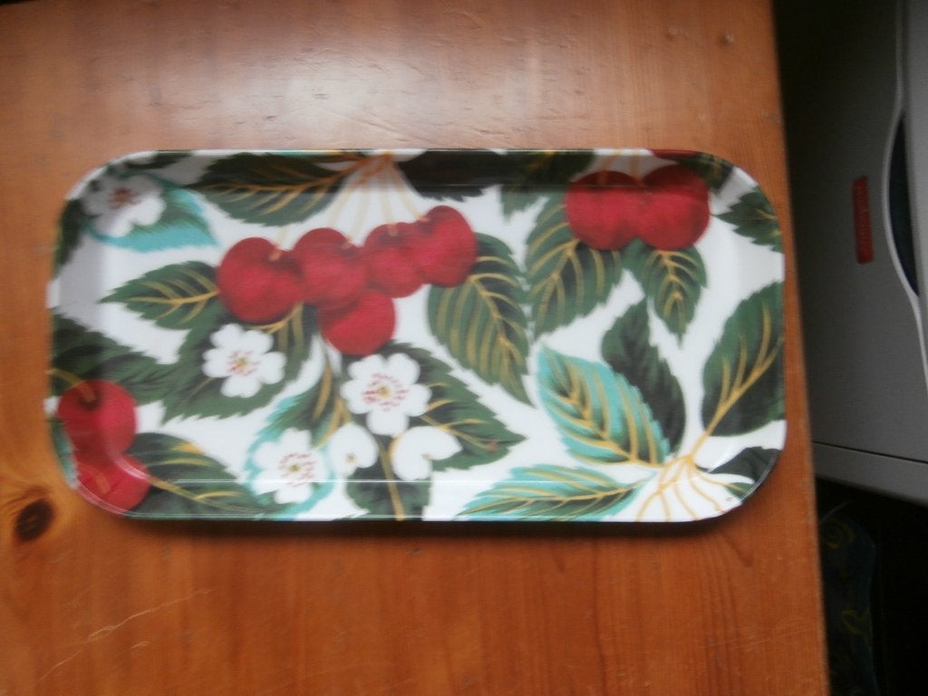 dienblad klein serveerblad 29 x 15 kersen bloemen rechthoek, Ophalen of Verzenden, Zo goed als nieuw, Dienblad, Rechthoekig
