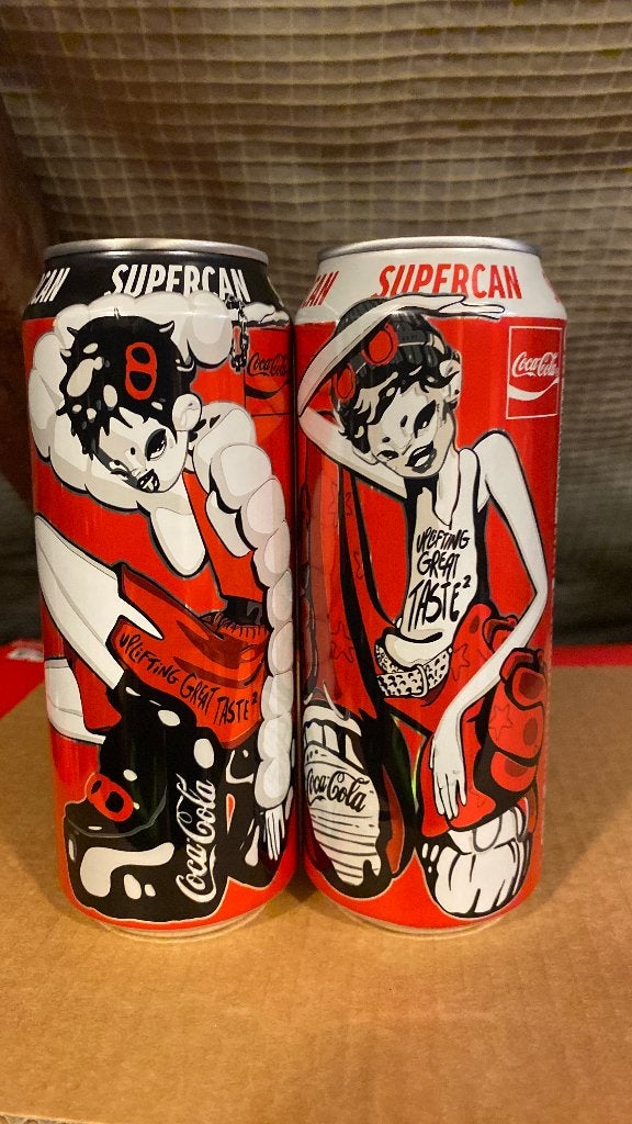 2 Supercans Coca-Cola uit Frankrijk, Verzenden, Gebruikt, Reclamebord