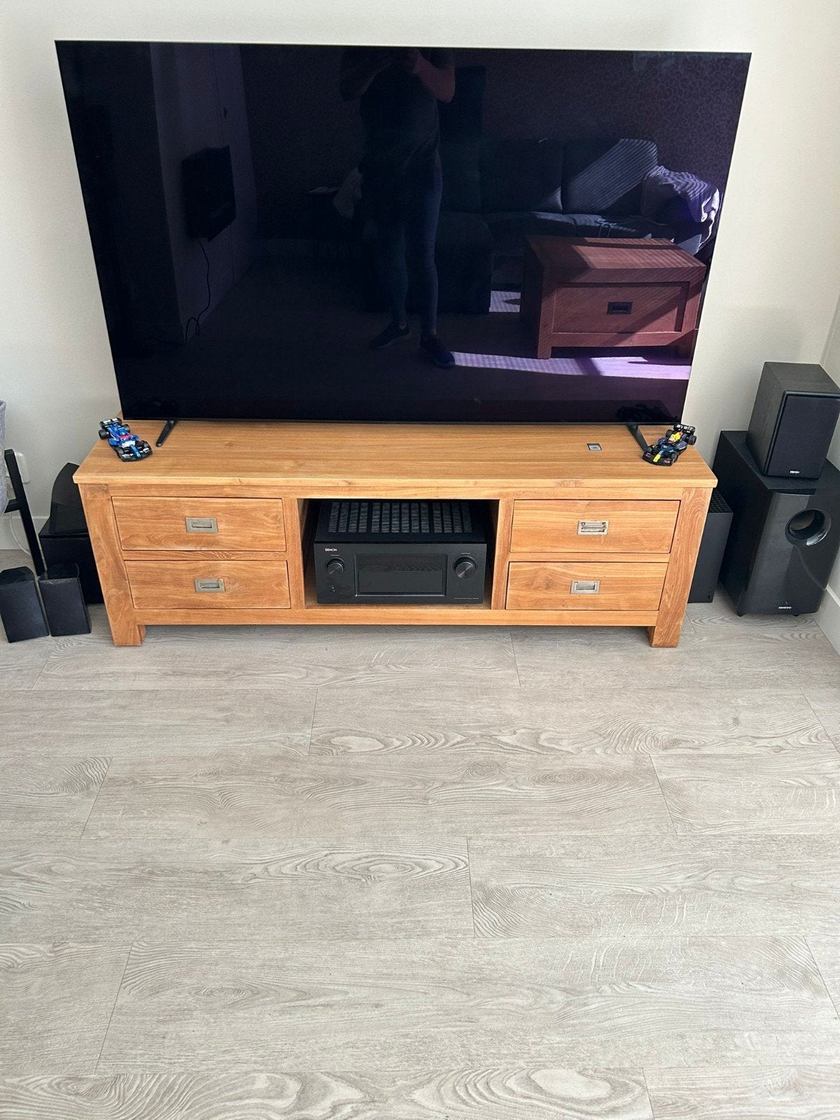 Massief houten salontafel met lade en tv meubel, Ophalen, 50 – 75, Gebruikt, 50 tot 100 cm