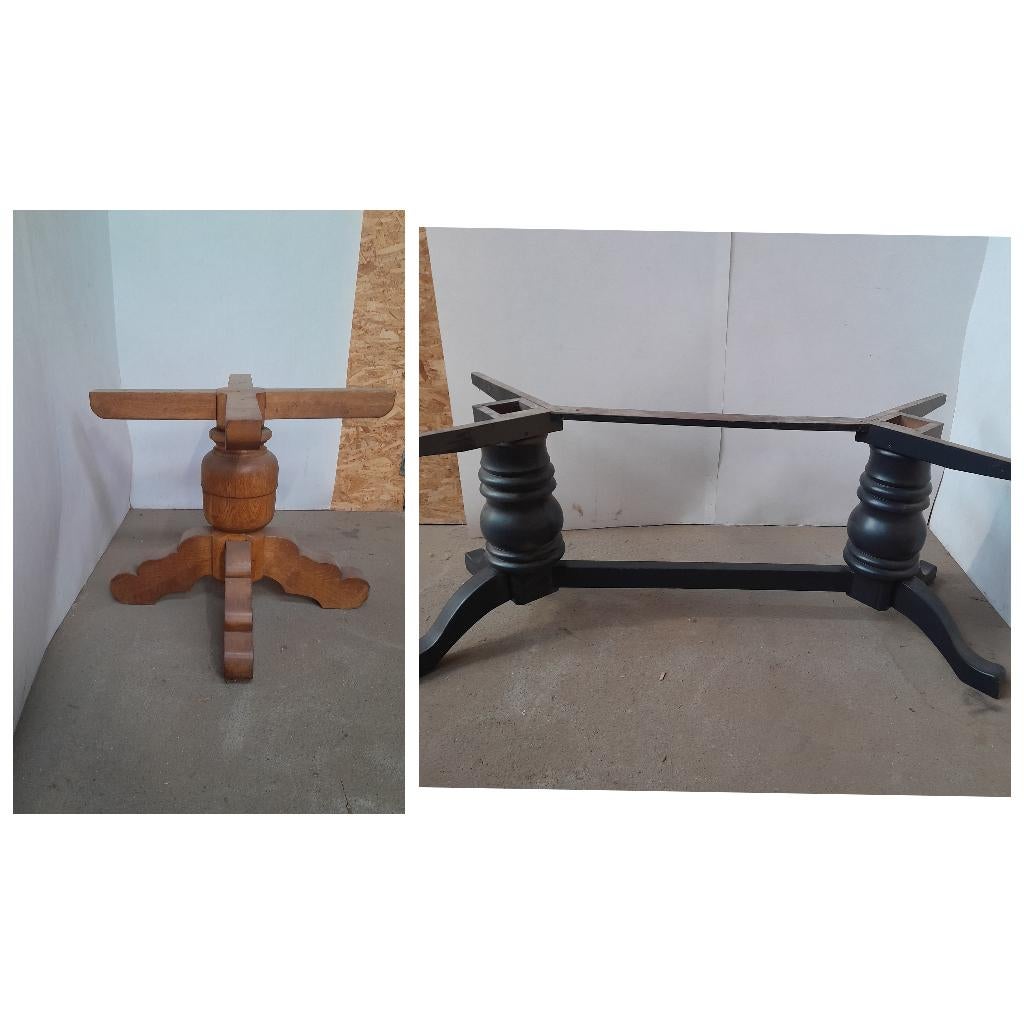 tafel kolompoot dubbele kolompoot ovale tafel met kolompoot, Eikenhout, 150 tot 200 cm, Ovaal, 50 tot 100 cm