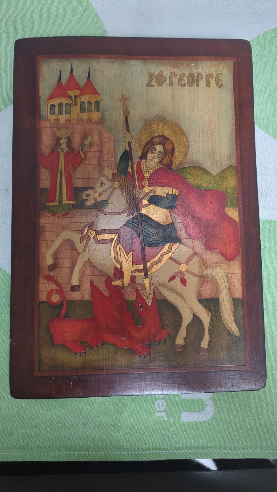 Antieke Roemeense icoon: Sint Joris en de Draak, Ophalen of Verzenden