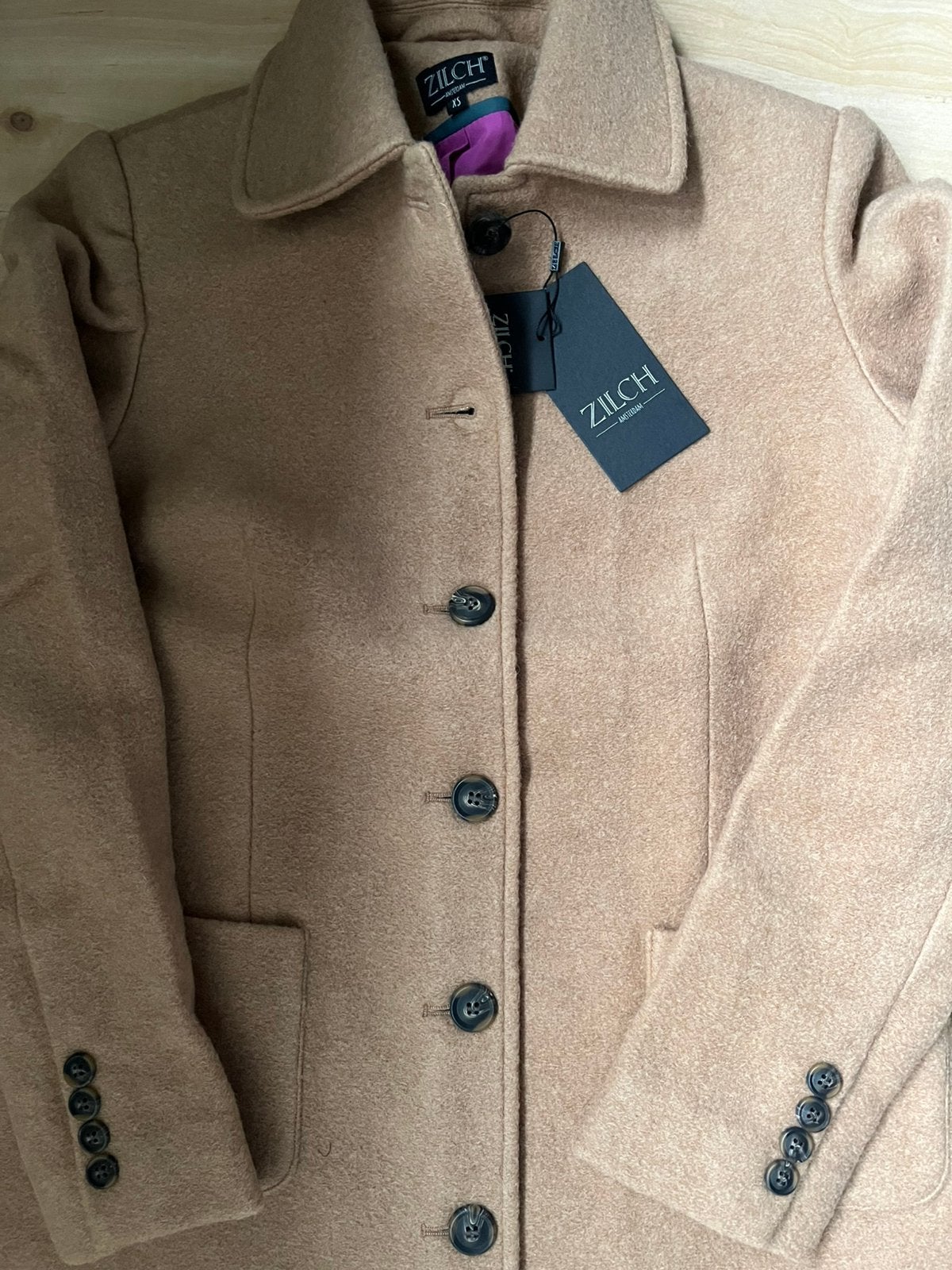 Nieuw elegante wollen jas maat S, beige, Ophalen of Verzenden, Nieuw, Maat 36 (S), Beige