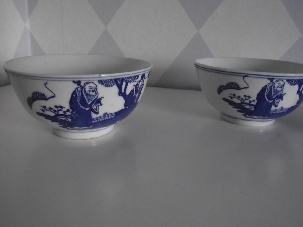 3 porselein rijstkom Scolar wijsheid 3 goden China 1960 p st, Antiek en Kunst, Ophalen of Verzenden