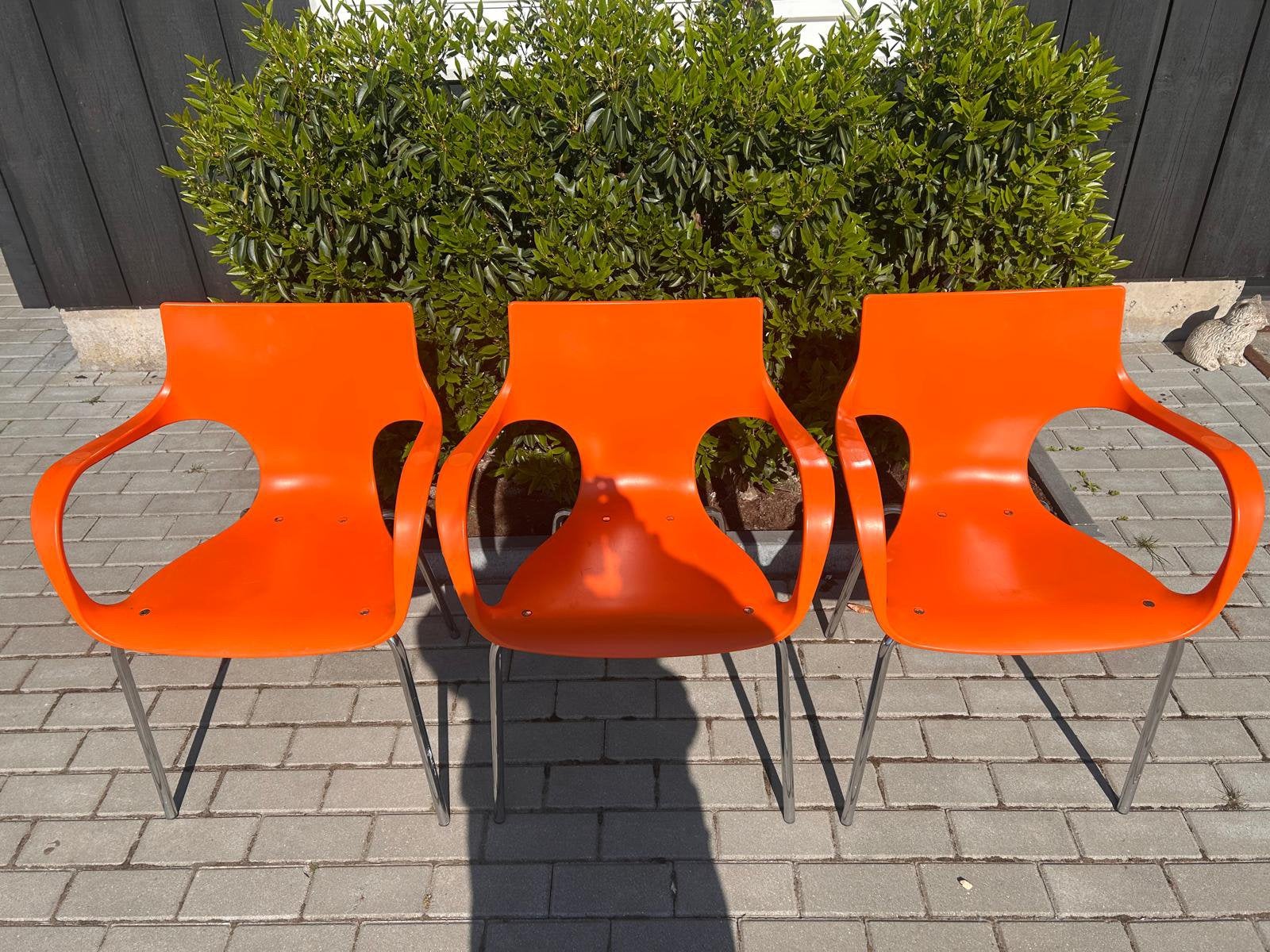 3 x oranje Labenze Jim design stoelen stapelstoelen DWDD, Huis en Inrichting, Ophalen, Zo goed als nieuw, Overige kleuren, Drie
