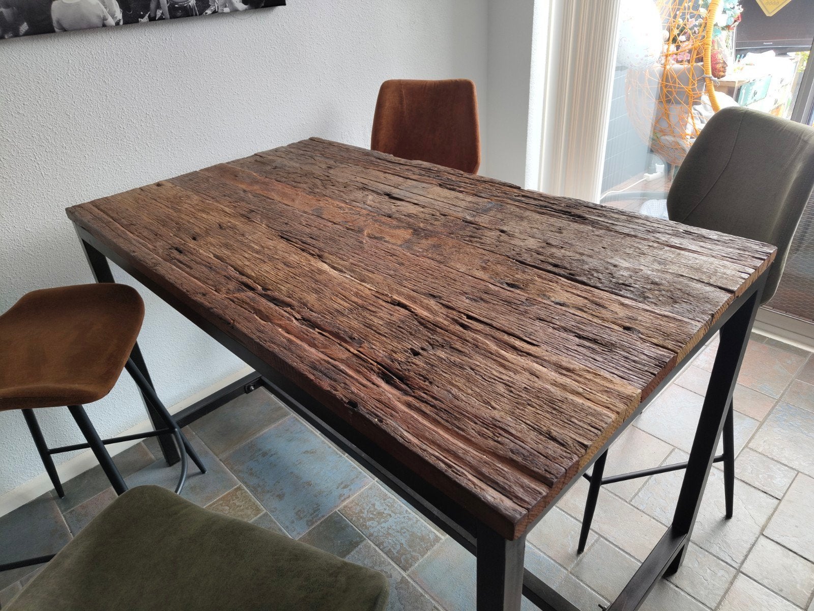Hoge tafel 140x90 cm met verhogers, 92 cm hoog, Ophalen, Gebruikt