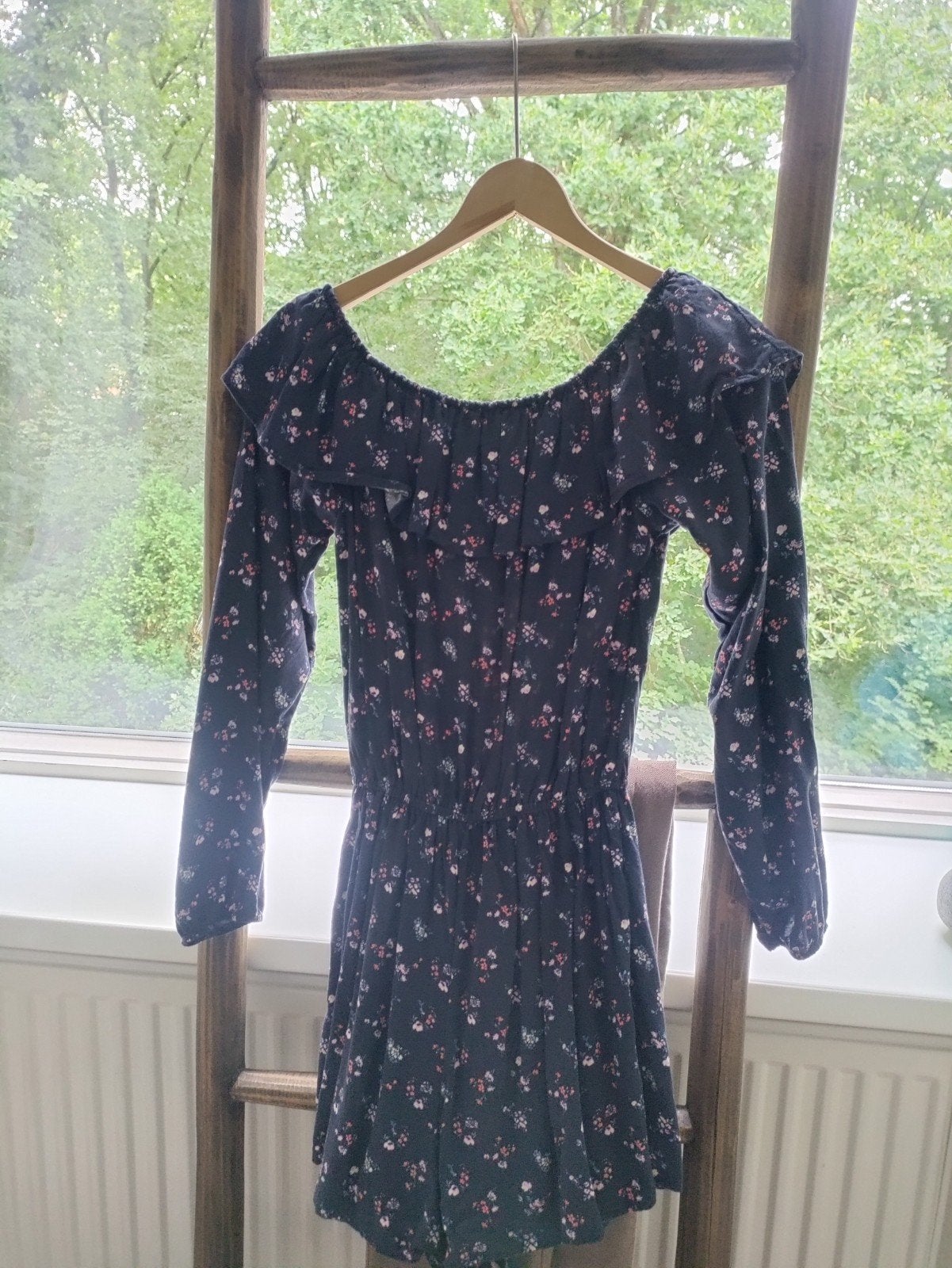 Hollister Playsuit XS/S met bloemenprint - off shoulder, Ophalen, Blauw, Maat 34 (XS) of kleiner, Gedragen