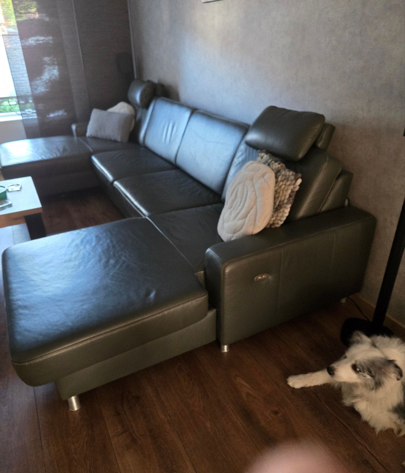 Grote leren hoekbank - Donkergrijs, zeer comfortabel, Ophalen, Gebruikt, Hoekbank, 300 cm of meer