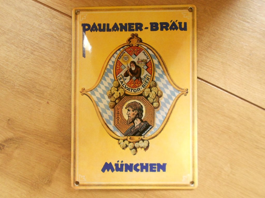 Emaille reclamebord plaat schild Paulaner brau munchen.bier, Ophalen of Verzenden, Gebruikt, Reclamebord