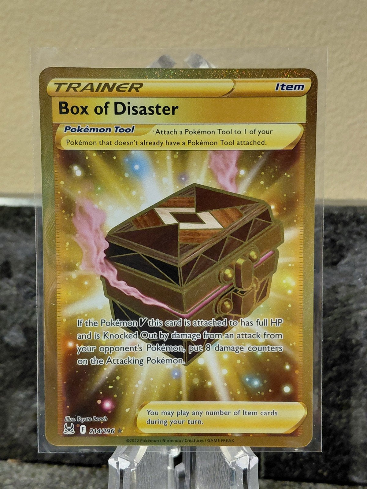 Pokémon TCG Box of Disaster 214/196 Gold Secret Rare, Ophalen of Verzenden, Zo goed als nieuw, Losse kaart, Foil