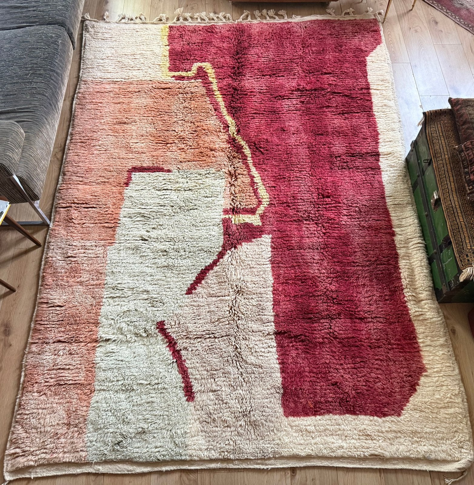 Vintage Marokkaans handgeknoopt tapijt – 291 x 203 cm, Wabi sabi, Scandinavisch, modern, eclectisch, Bababoho, Crème, 42-2, 1053ML, Amsterdam
