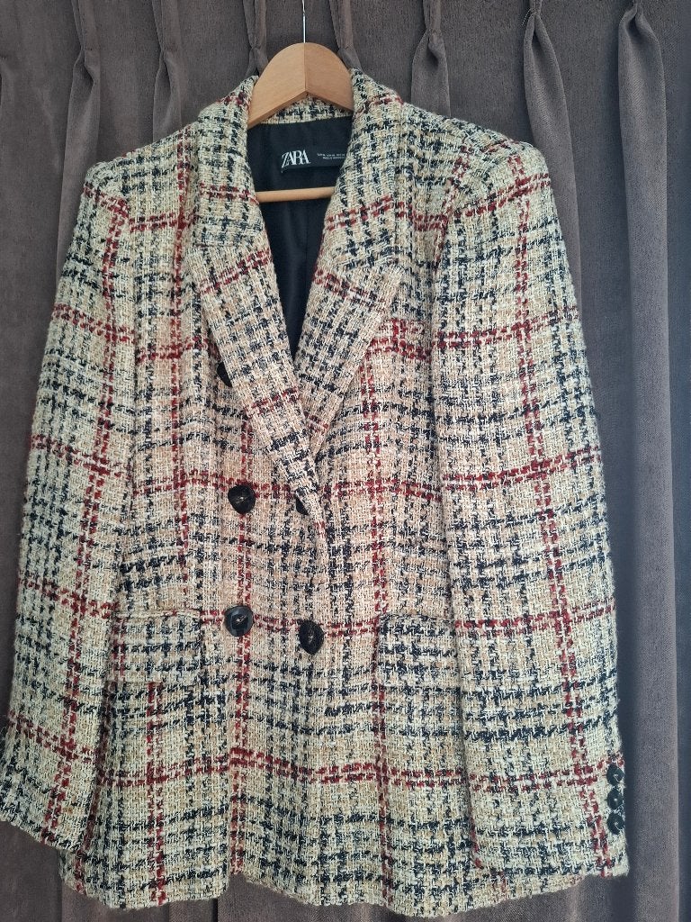 Zara Tweed Jasje - Geruit - Zo goed als nieuw, Meerkleurig, Zara, Maat 42/44 (L), Ophalen of Verzenden