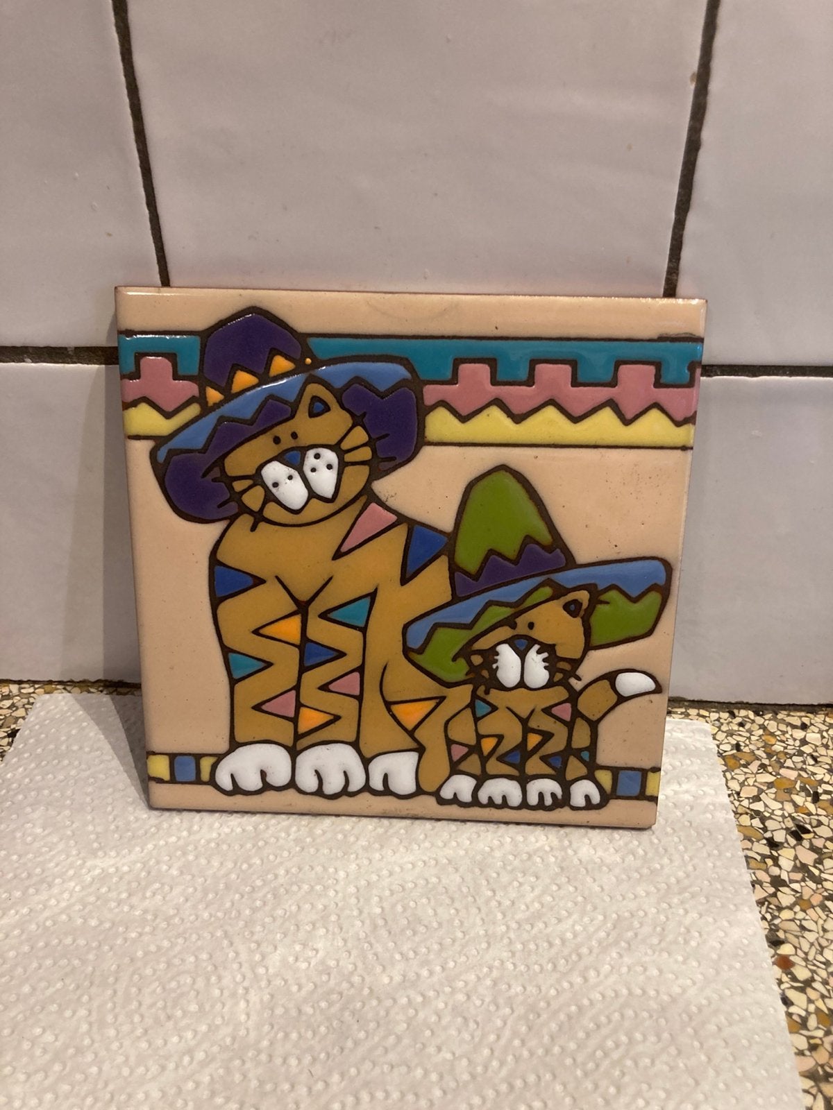Leuke tegel poezen met sombrero, Ophalen of Verzenden