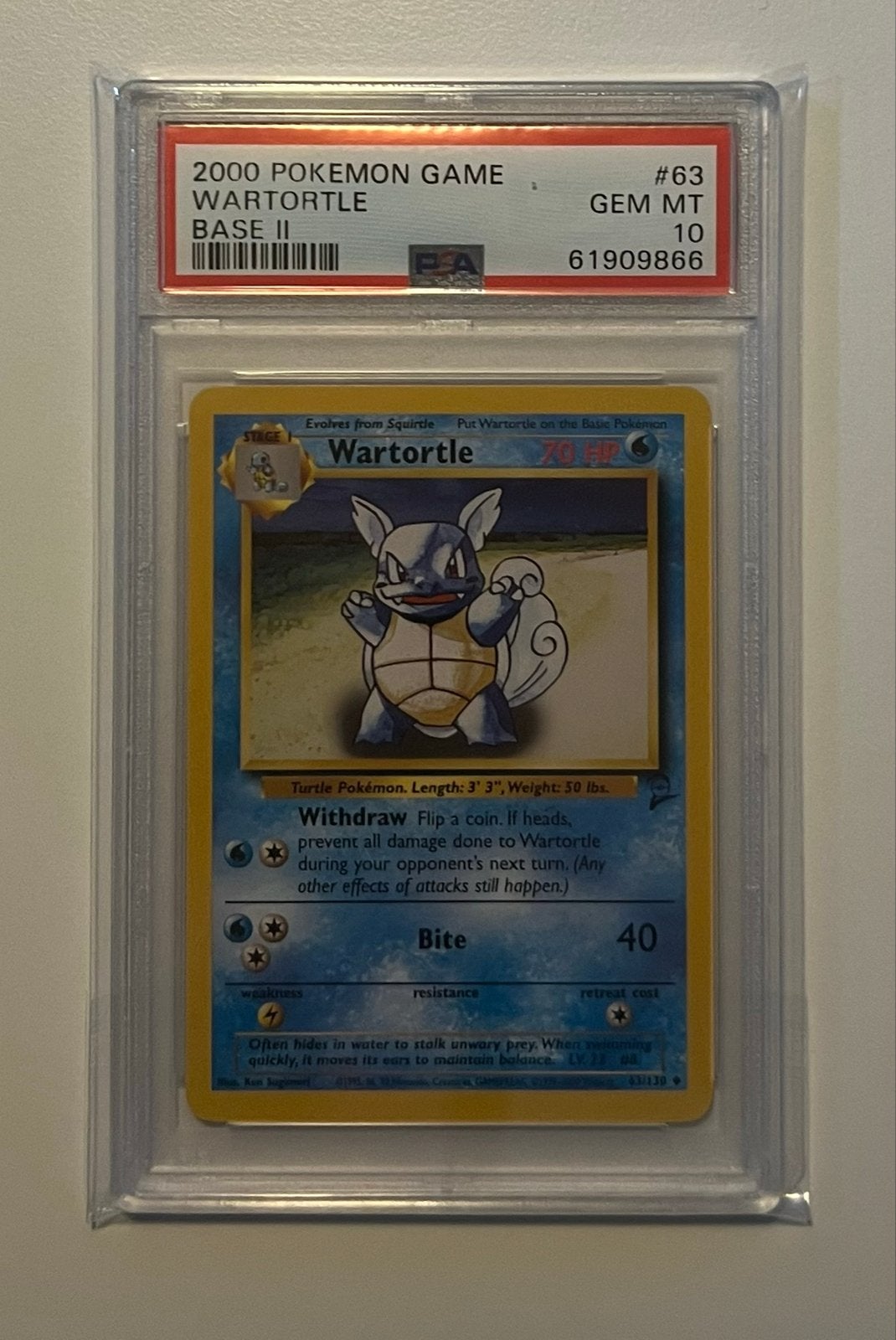 Wartortle 63/130 - Base Set 2 - PSA 10, Ophalen of Verzenden, Nieuw, Losse kaart