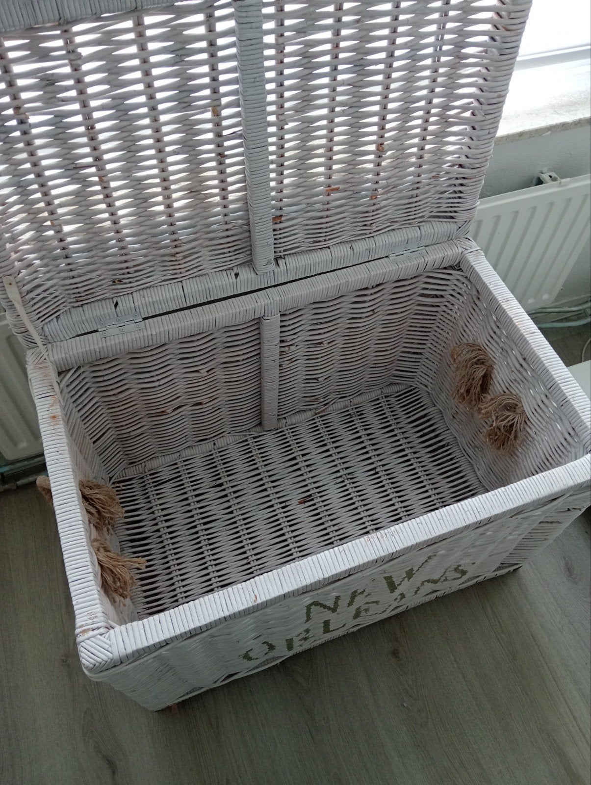 Witte rieten opbergkist/ wasmand 'New Orleans', Ophalen, 50 tot 100 cm, Minder dan 50 cm