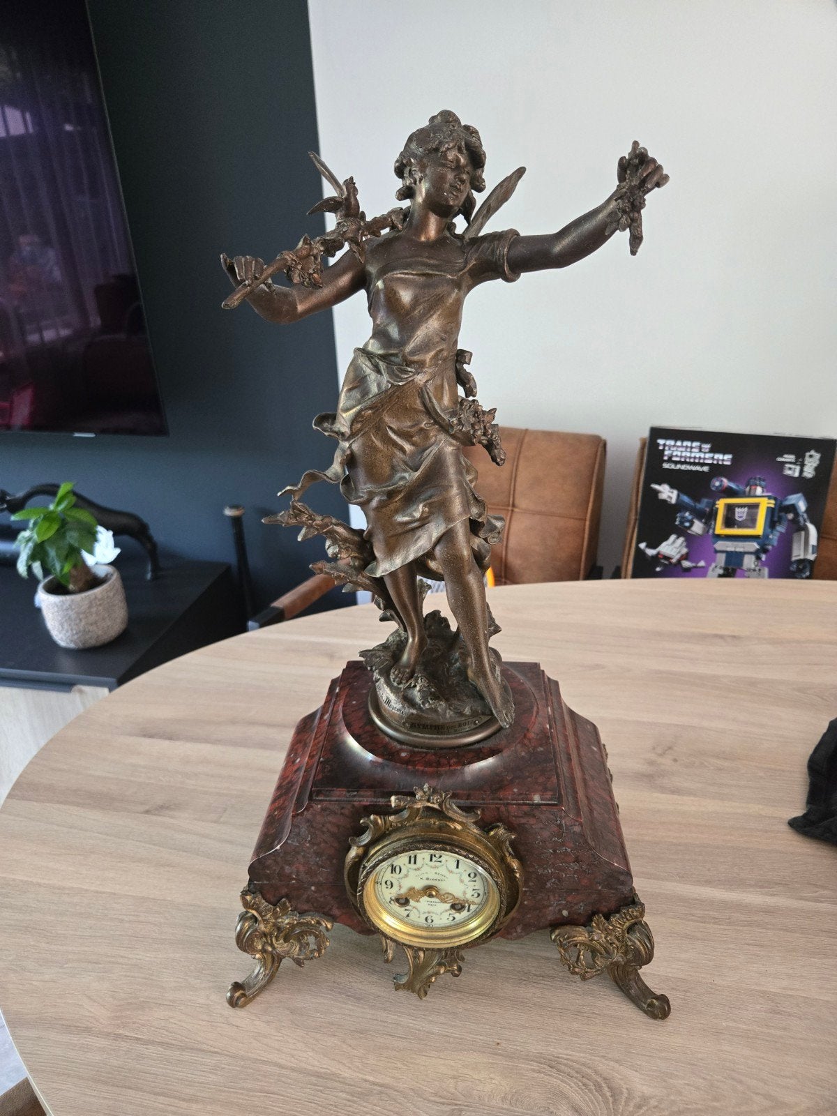Antieke Franse klok met bronzen beeld 'Nymphe des Bois', Antiek en Kunst, Ophalen