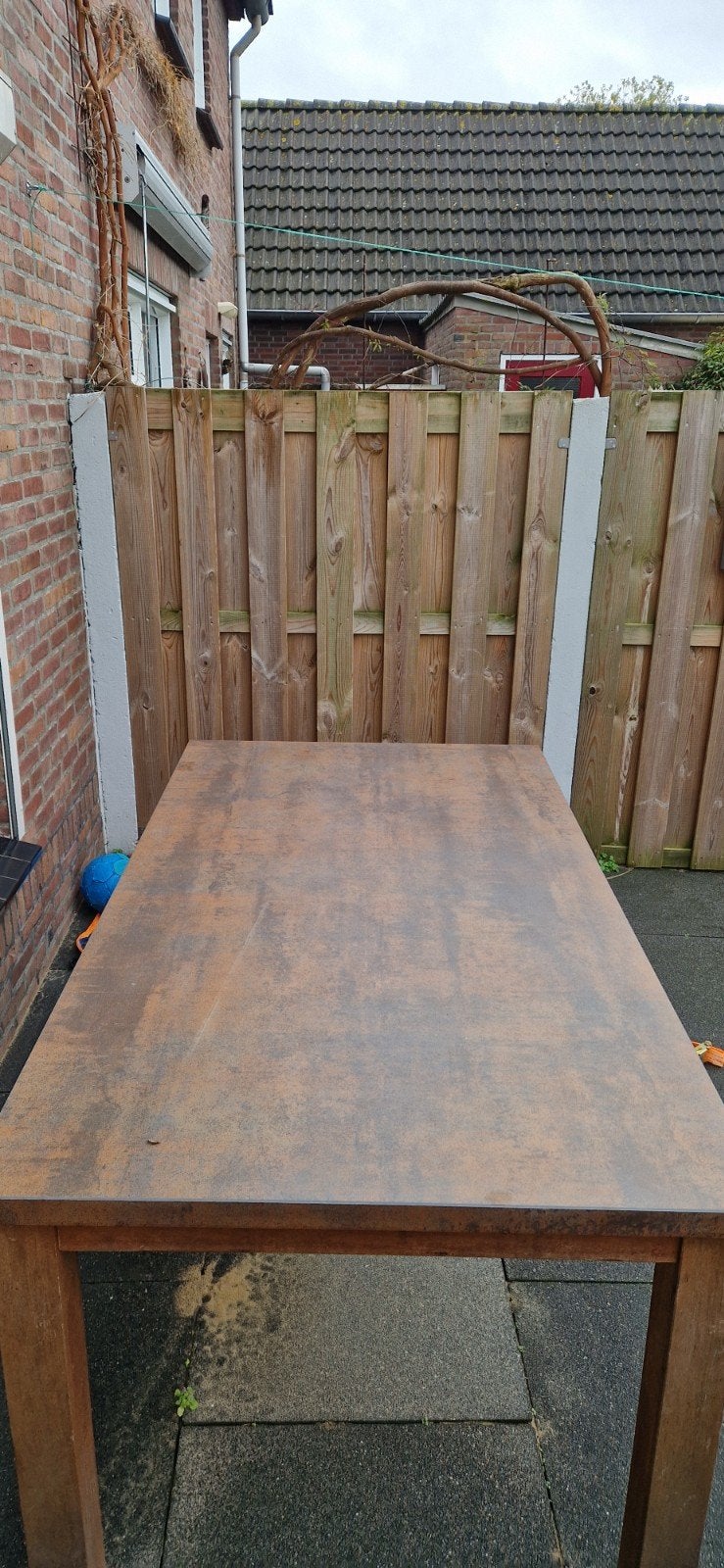 Mooie tuintafel met granieten overzetblad, Ophalen, Gebruikt, Rechthoekig, Overige materialen