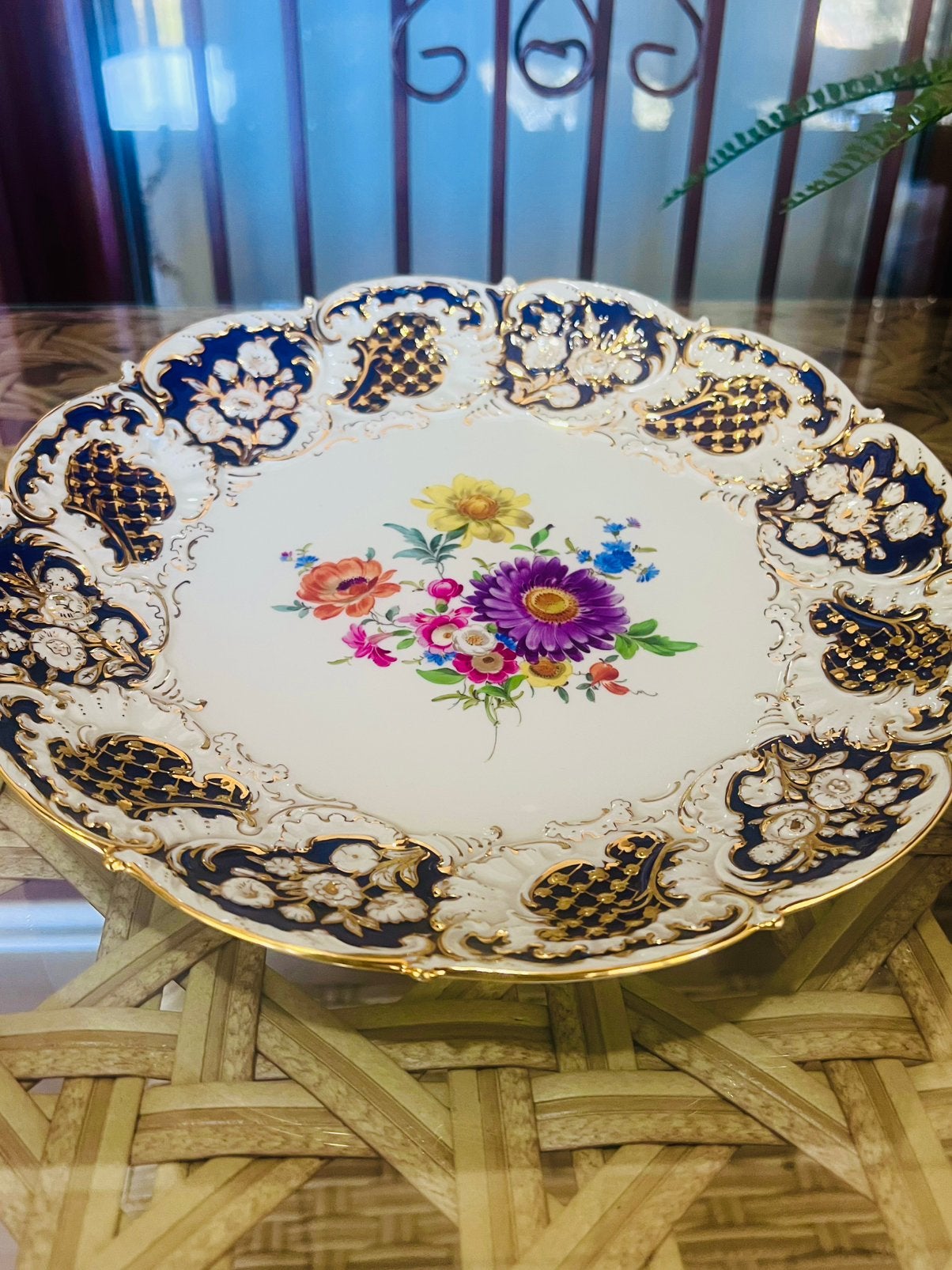 Meissen grote sierbord met goud 32 cm, Ophalen of Verzenden