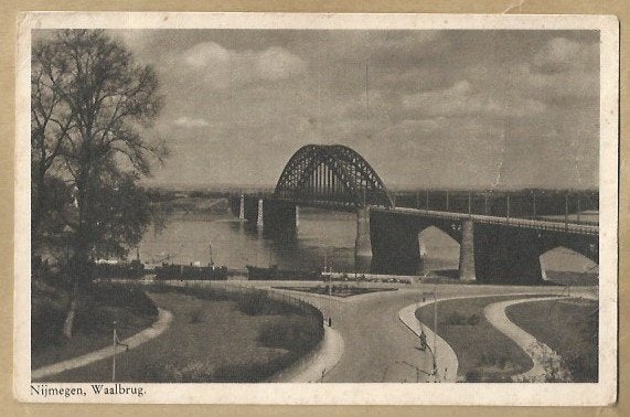 Oude Ansichtkaart Nijmegen, Waalbrug - Gelopen 1951, Verzamelen, Ophalen of Verzenden, 1940 tot 1960, Gelopen, Gelderland