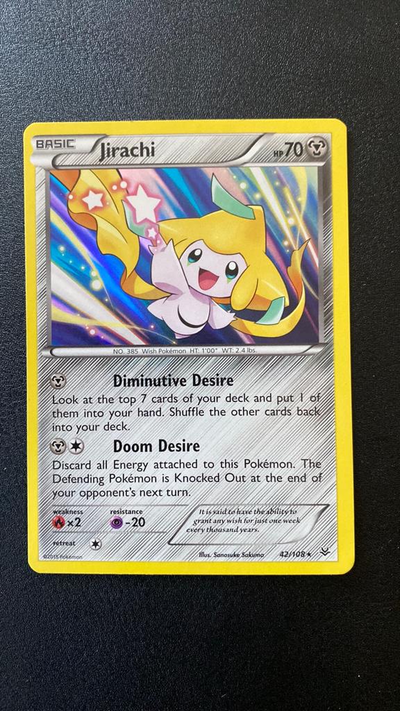 Pokemon jirachi holo 42/108 roaring skies, Ophalen of Verzenden, Zo goed als nieuw, Losse kaart
