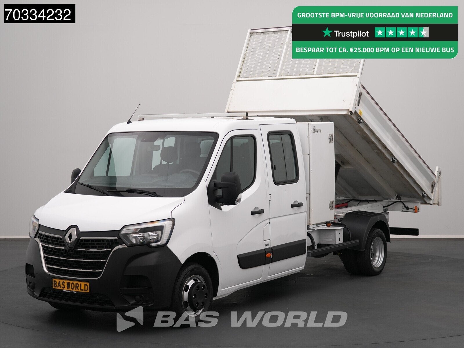 Renault Master 130PK Kipper Dubbele Cabine Dubbellucht Airco, Stof, Gebruikt, Euro 6, 4 cilinders