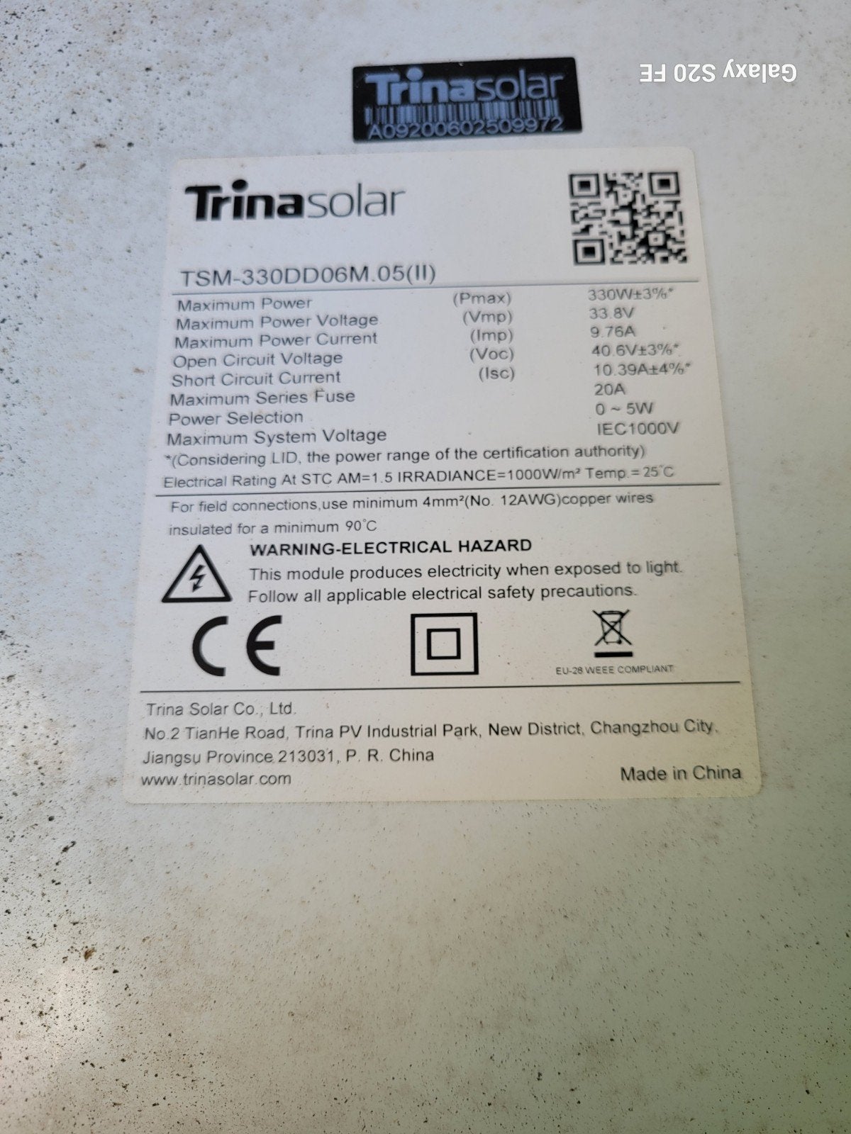 Trinasolar Zonnepaneel 330Wp met micro-omvormer en rails, Ophalen, Gebruikt, Compleet systeem, 200 wattpiek of meer