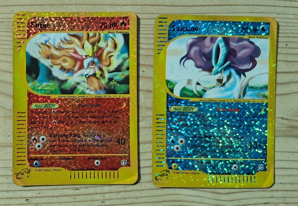 2 Aquapolis Boxtoppers: Suicune & Entei (2003 e-Series WOTC), Ophalen of Verzenden, Gebruikt