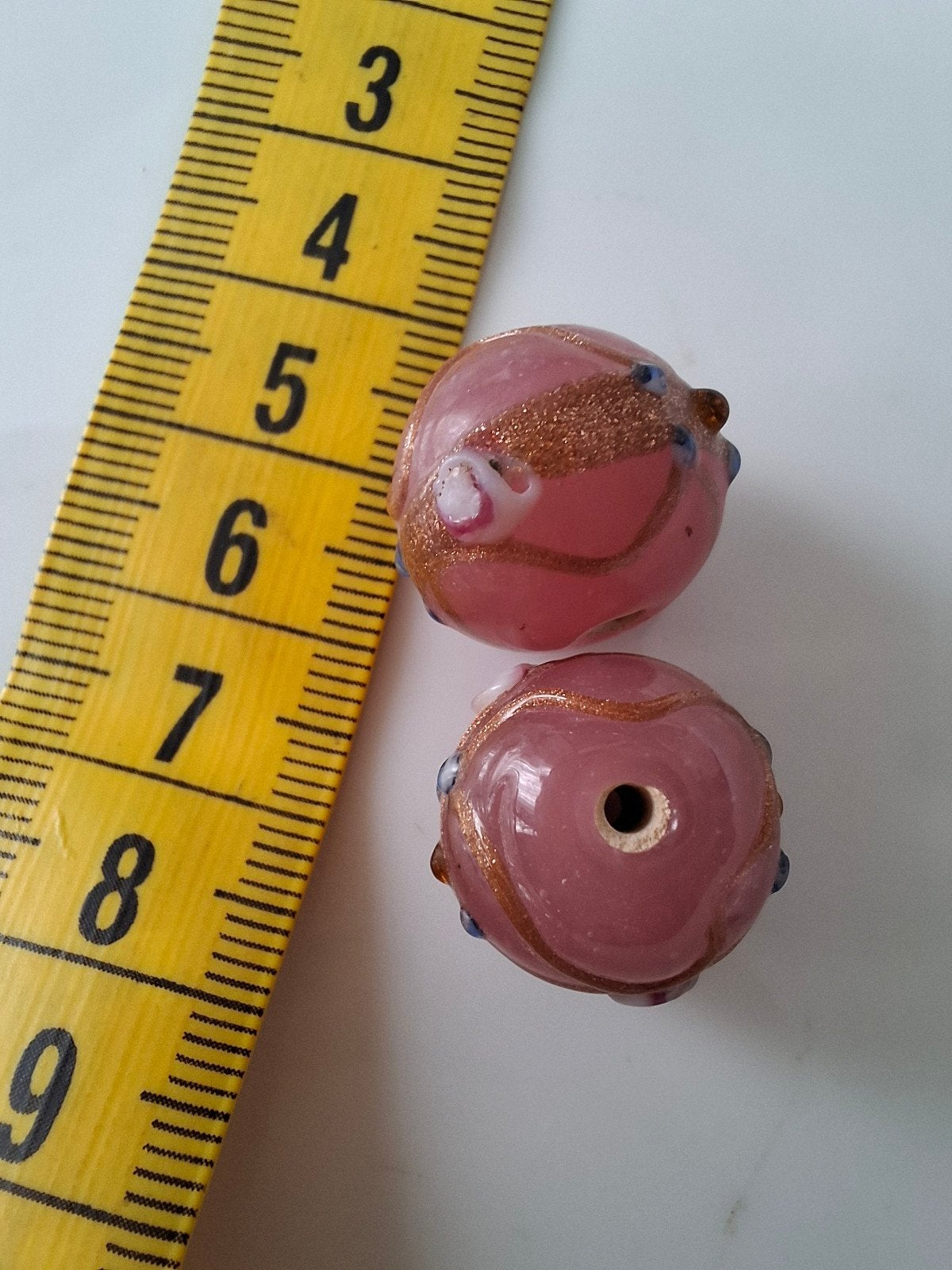 2 stuks luxe lampwork glaskralen roze goud kralen, Kraal, -, -, Nieuw