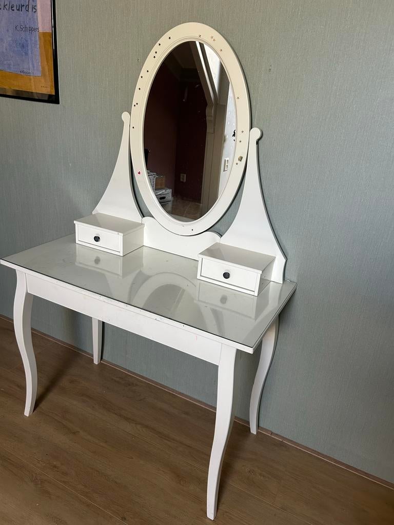 Witte kaptafel met spiegel en lades, Ophalen, Gebruikt, 100 tot 150 cm, 50 tot 100 cm