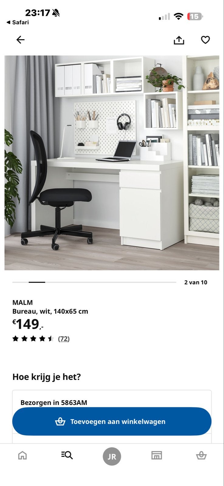 IKEA MALM Bureau zwart met Lades - 140x65 cm, Ophalen, Met lades, Spaanplaat of MDF, Zo goed als nieuw