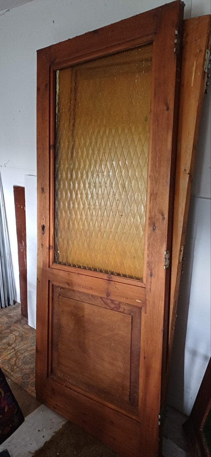 Oude houten binnendeur met glas, 96x82.4x4 cm, Doe-het-zelf en Verbouw, Ophalen of Verzenden