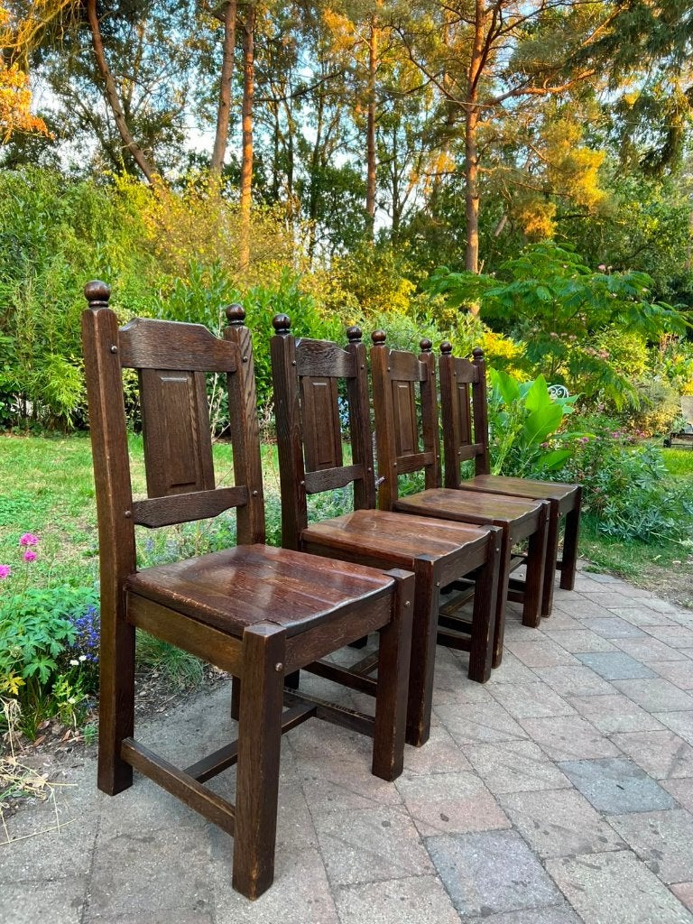 4  eikenhouten stoelen – robuuste stoelen, Antiek en Kunst, Ophalen