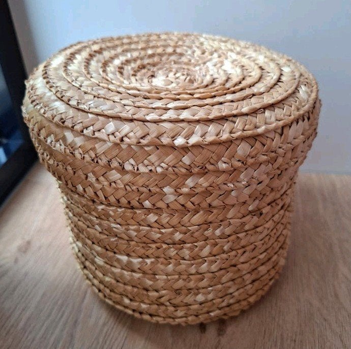 Mand doos opbergdoos rotan riet, Met deksel, Mand, Rond, Ophalen of Verzenden