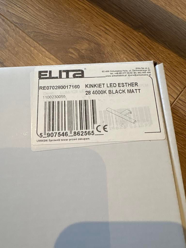 ELITA Kinkiet LED Esther 28 4000K Zwart Mat Badkamerlamp, Ophalen of Verzenden, Nieuw